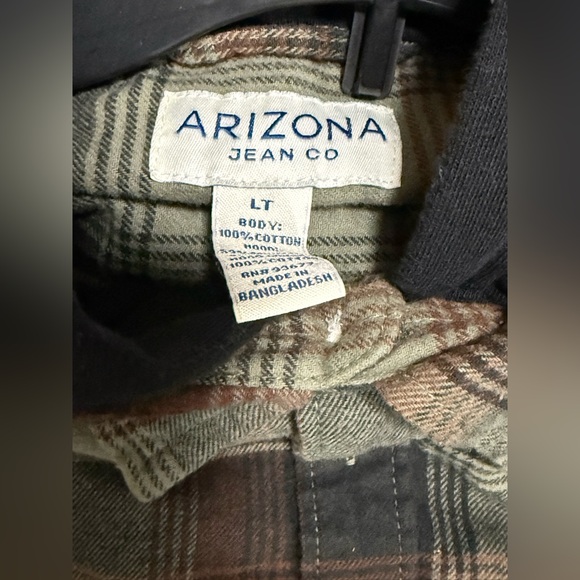 Arizona Jean Co Men’s LT Big and Tall Olive Plaid Button-Down Shirt W/Hood NWT - Picture 5 of 5
